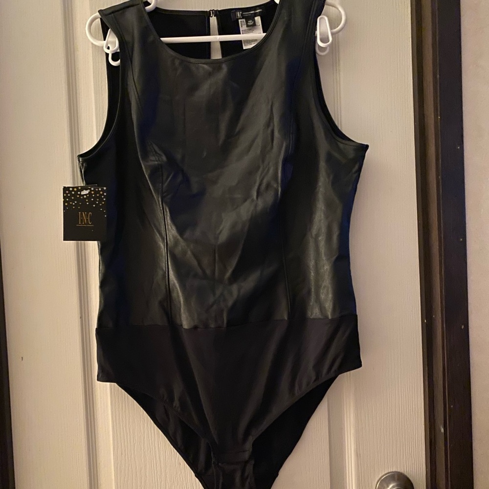 INC Faux Leather Bodysuit, - Picture 1 of 5